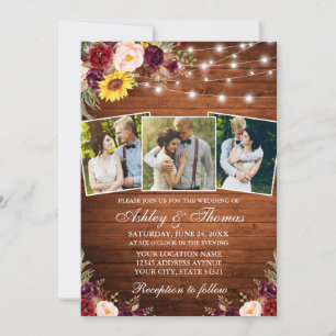Invitación Floral mixta rusa 3 Boda de luces de madera fotogr