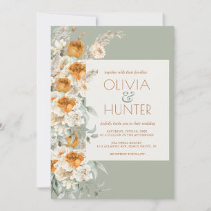 Invitación Floral Modern Silver Sage Green All-in-One Boda