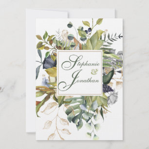 Invitación Floral moderna  Azul y verde   BODA