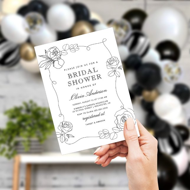 Invitación floral moderna blanca y negra (Subido por el creador)