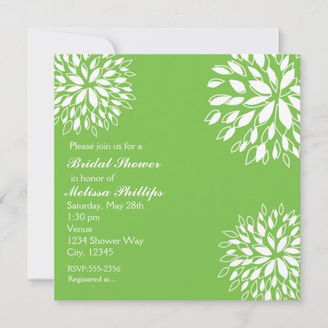 Invitación floral moderna de primavera en verde li (Anverso)