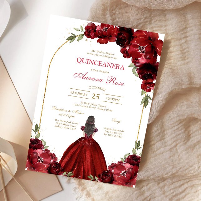 Invitación floral moderna de quinceañera con rosa  (Subido por el creador)