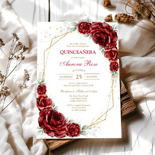 Invitación floral moderna de quinceañera con rosa