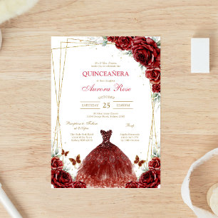 Invitación floral moderna de quinceañera con rosa 