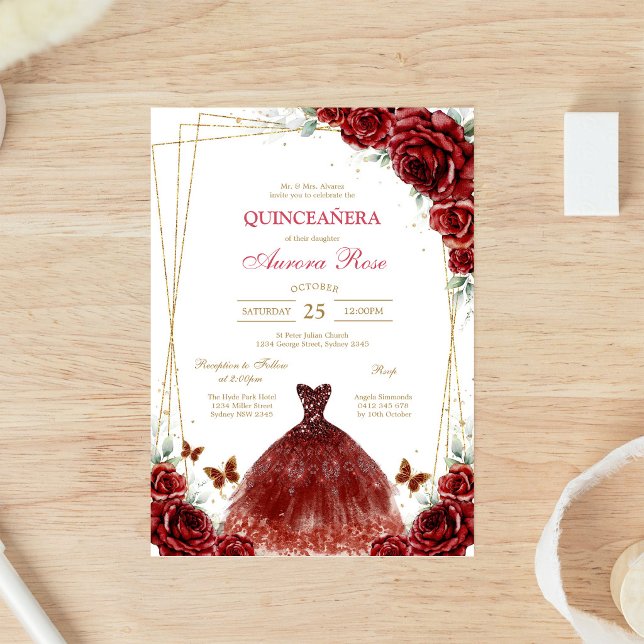 Invitación floral moderna de quinceañera con rosa  (Subido por el creador)