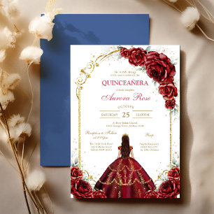 Invitación floral moderna de quinceañera con rosa