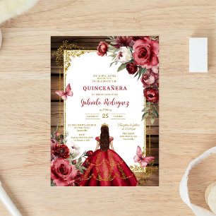 Invitación floral moderna de quinceañera con rosa 