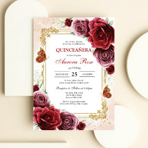 Invitación floral moderna de quinceañera con rosa