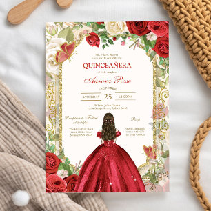 Invitación floral moderna de quinceañera con rosa 