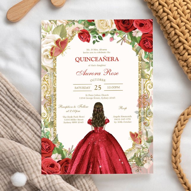 Invitación floral moderna de quinceañera con rosa  (Subido por el creador)