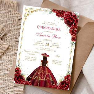 Invitación floral moderna de quinceañera con rosa