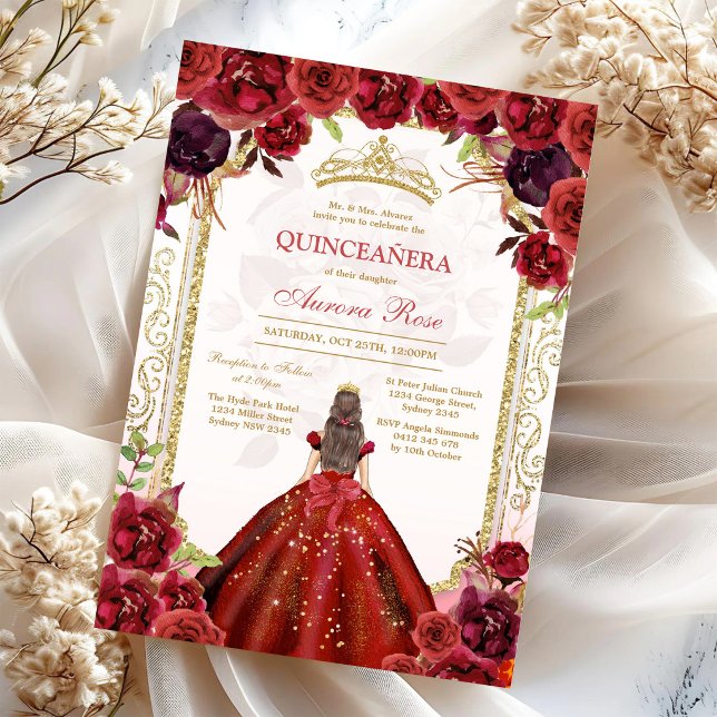 Invitación floral moderna de quinceañera con rosa  (Subido por el creador)