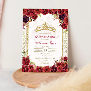 Invitación floral moderna de quinceañera con rosa