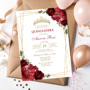 Invitación floral moderna de quinceañera con rosa 