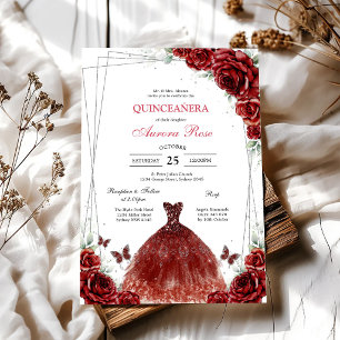 Invitación floral moderna de quinceañera con rosa