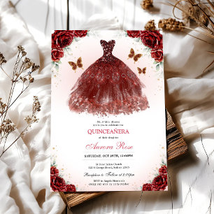 Invitación floral moderna de rosa roja para quince