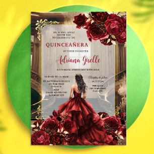 Invitación floral moderna de rosa roja para quince