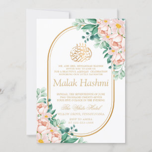 Invitación Floral moderna deja al bebé Aqiqa Aqeqa islámico