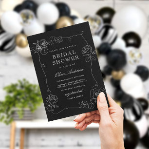 Invitación floral moderna en blanco y negro