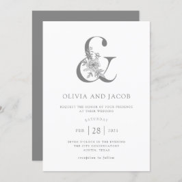 Invitación Floral moderna | Gris y Ampersand Boda Blanco