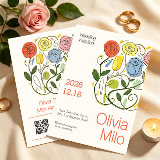 Invitación floral moderna y simple dibujada a mano