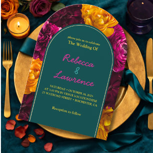 Invitación Floral moderno rosa verde amarillo