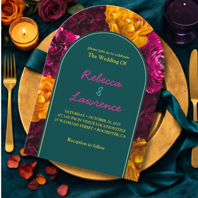 Invitación Floral moderno rosa verde amarillo (Subido por el creador)