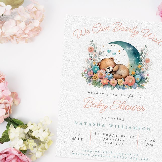 Invitación Floral Moon podemos empezar a esperar Baby Shower (Subido por el creador)