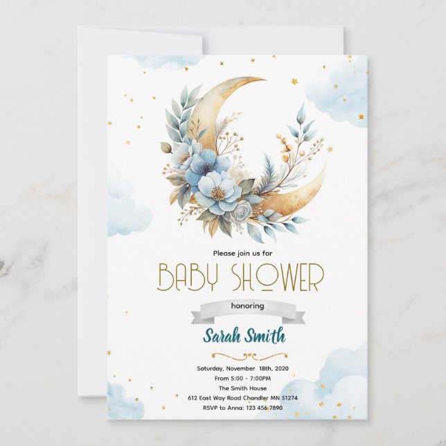 Invitación Floral moon shower invitation (Anverso)