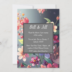 Invitación Floral morada con Boda de fondo de degradado oscur