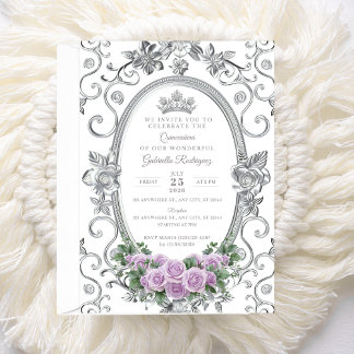 Invitación Floral Morada Elegante Quinceañera Z4