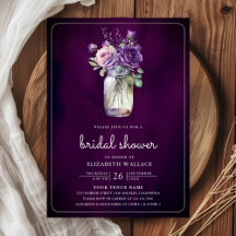 Floral morada morada oscura Mason Jar Bridal Showe