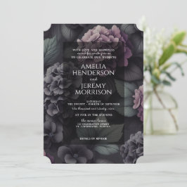Invitación Floral morada negra y morada con QR
