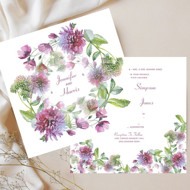 Invitación Floral morada suave boda (Soft Purple Floral Summer Wedding Invitation)