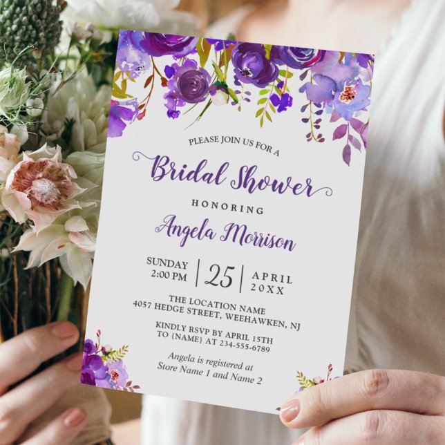 Invitación Floral morada ultravioleta Romántica ducha de novi (Subido por el creador)