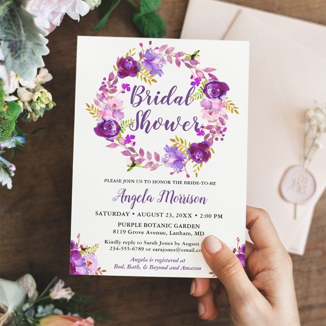Invitación Floral morada ultravioleta Wreath Briwower (Subido por el creador)