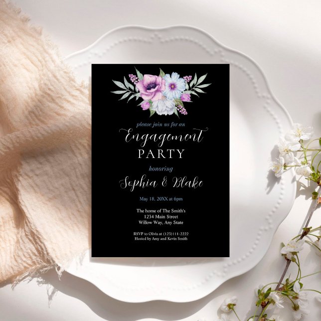 Invitación Floral morada y verde | Partido de compromiso negr (Subido por el creador)