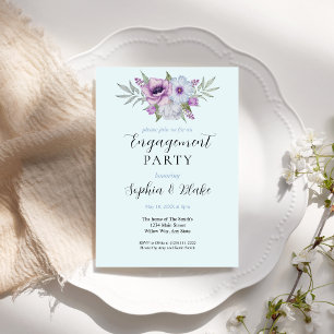 Invitación Floral morada y verde Partido del compromiso azu