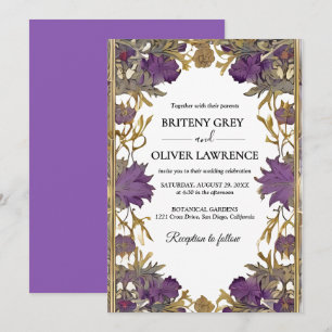 Invitación Floral morado vintage de William Morris para boda