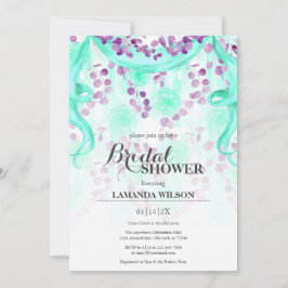 Invitación Floral morado y pancarta Verde azulada ducha de no