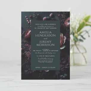 Invitación Floral morena morena oscura con código QR