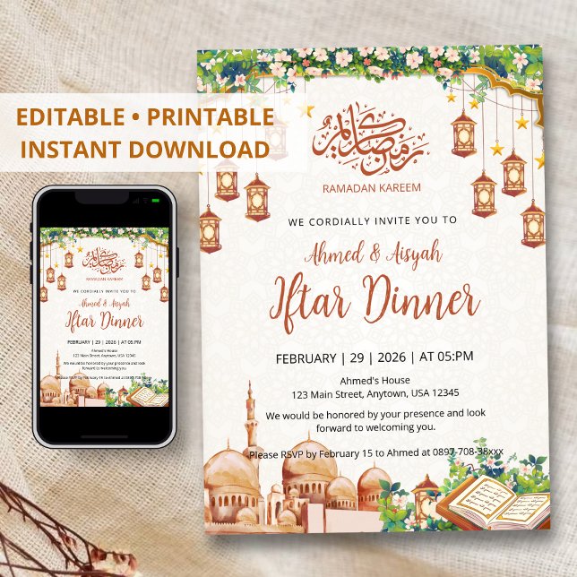Invitación Floral Mosque & Lanterns Ramadan Iftar Dinner (Subido por el creador)