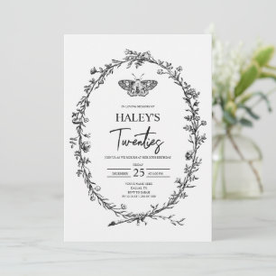 Invitación Floral Moth Vintage RIP Veinteañera Cumpleaños 30