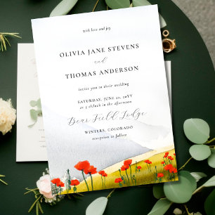 Invitación Floral Mountain Meadow Wildflower Poppies Boda