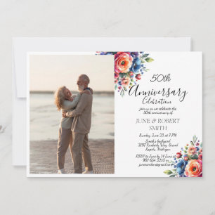 Invitación Floral multicolor Moderno 50 aniversario boda