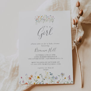 Invitación Floral multicolor salvaje es un Baby Shower Chica