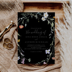 Invitación Floral multicolor salvaje negro el Boda de