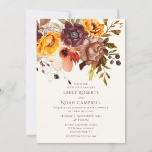 Invitación Floral Naranja de ciruelas rusticas de otoño