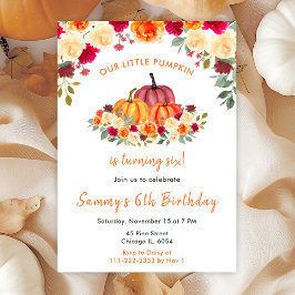 Invitación Floral Naranja de otoño calabazas fiesta de cumple