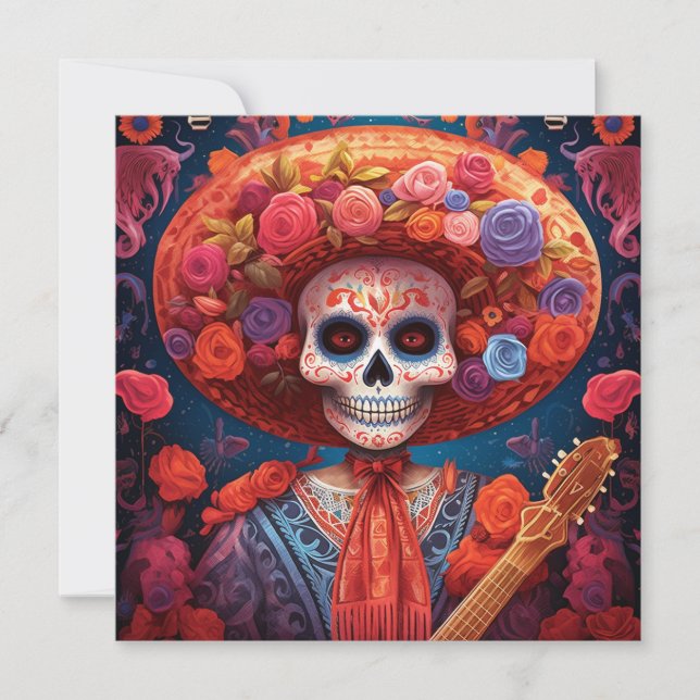 Invitación Floral Naranja del Día de los Muertos (Anverso)